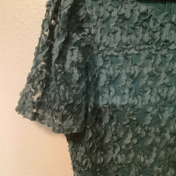 Lulu’s dark green puff short sleeves sheer mesh fabric flirty mini dress size L - Picture 5 of 7